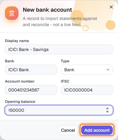 Bank Accounts - Enter the account details