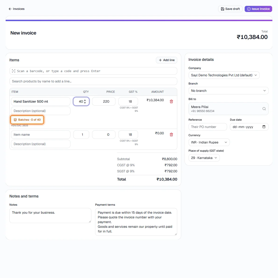 Batches & Expiry - 3 · Choose batches on the invoice
