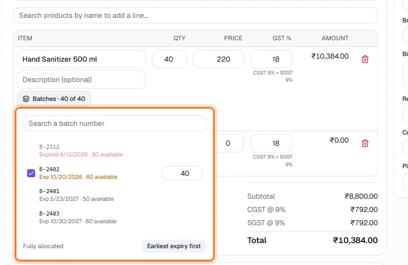 Batches & Expiry - Earliest expiry first