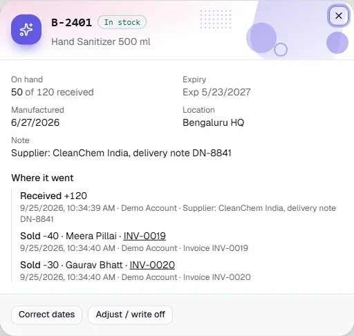 Batches & Expiry - 5 · Trace where a batch went