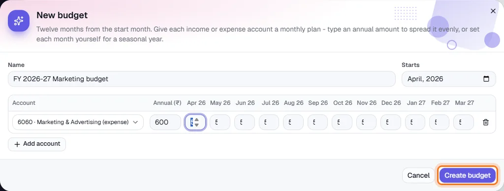 Budgets - Name it and choose the start month