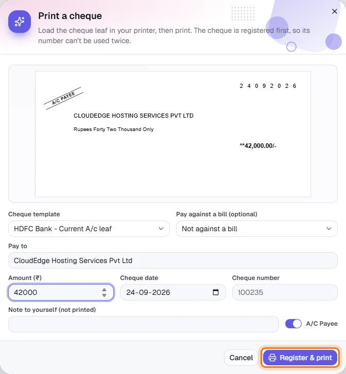 Cheques - Fill in the cheque