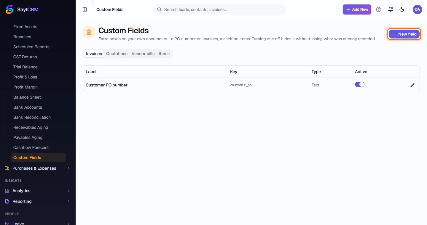 Custom Fields - Open Custom Fields