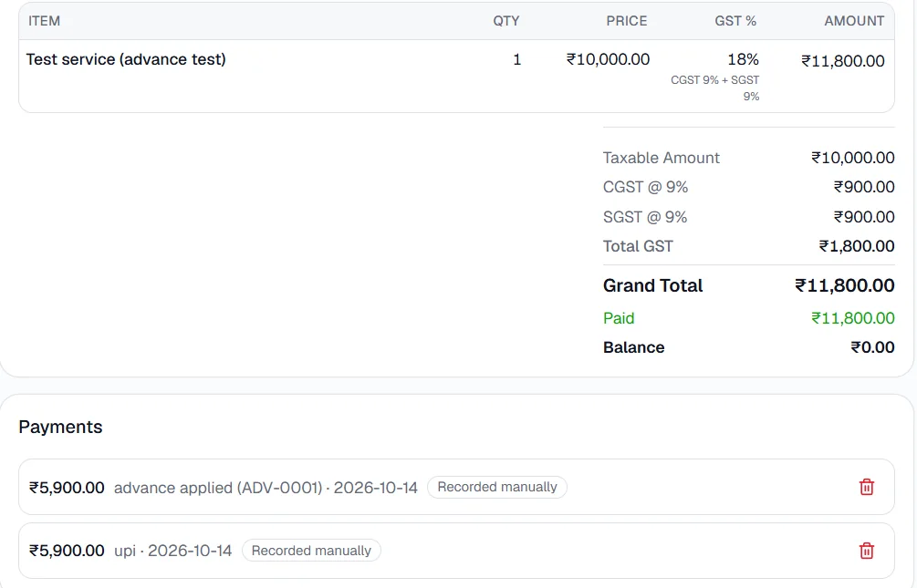 Customer Advances - Issue the customer's next invoice