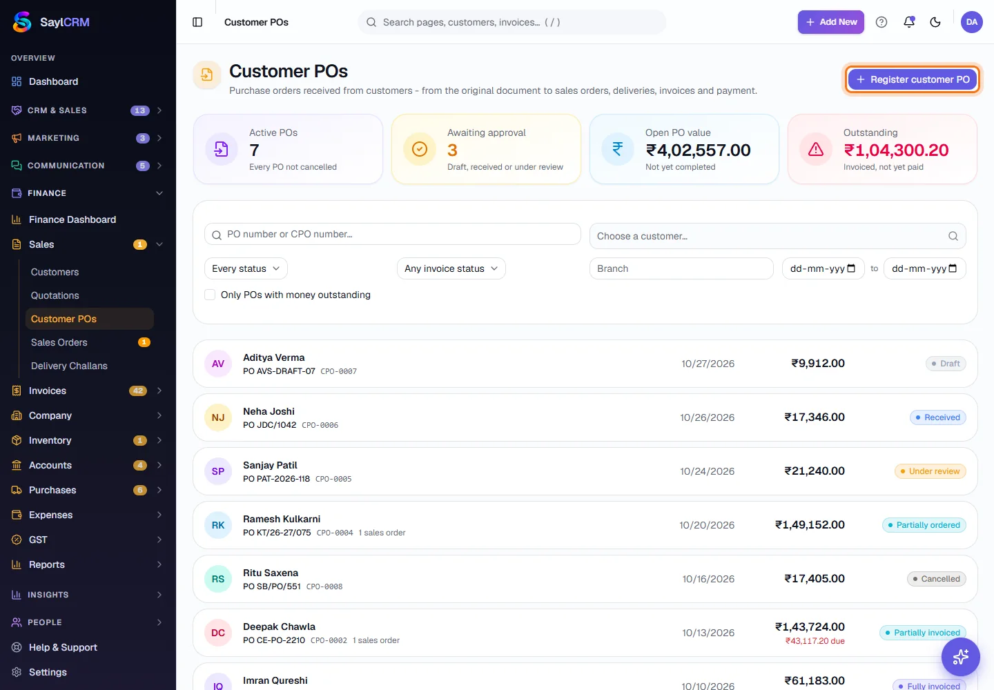 Customer POs - Open Customer POs