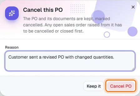 Customer POs - Cancel a PO