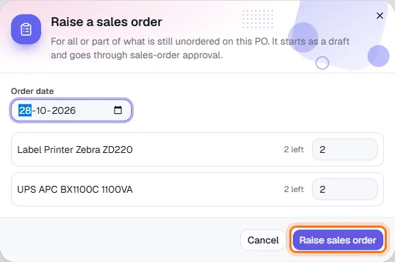Customer POs - Raise a sales order