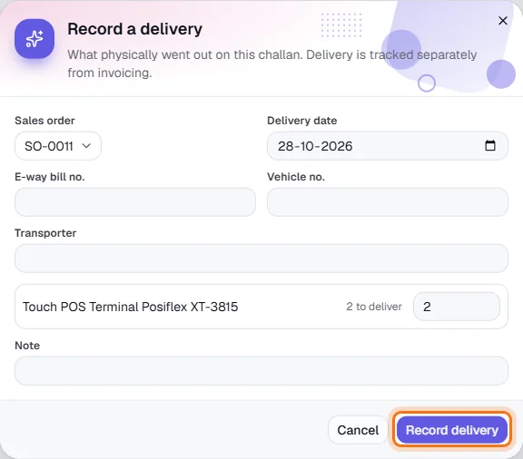 Customer POs - Record a delivery