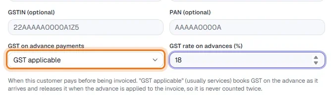 Customer Advances - Set GST on advances on the customer (once)