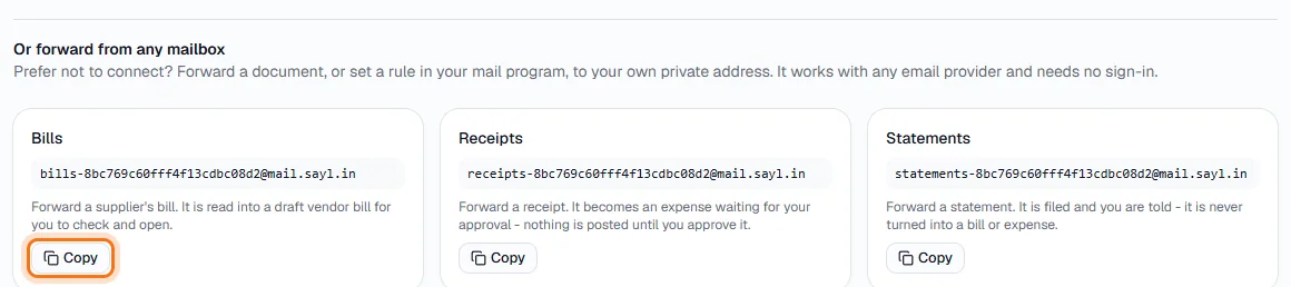 Email Forwarding - Copy your forwarding address