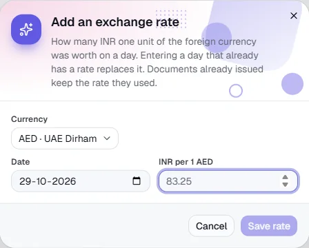 Exchange Rates - Add a rate