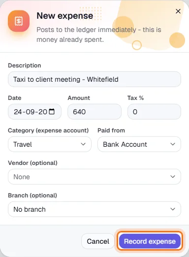 Expenses - Fill in the expense
