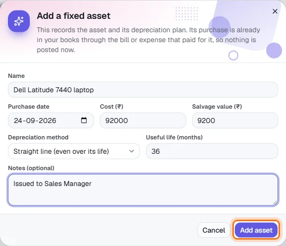 Fixed Assets - Describe the asset