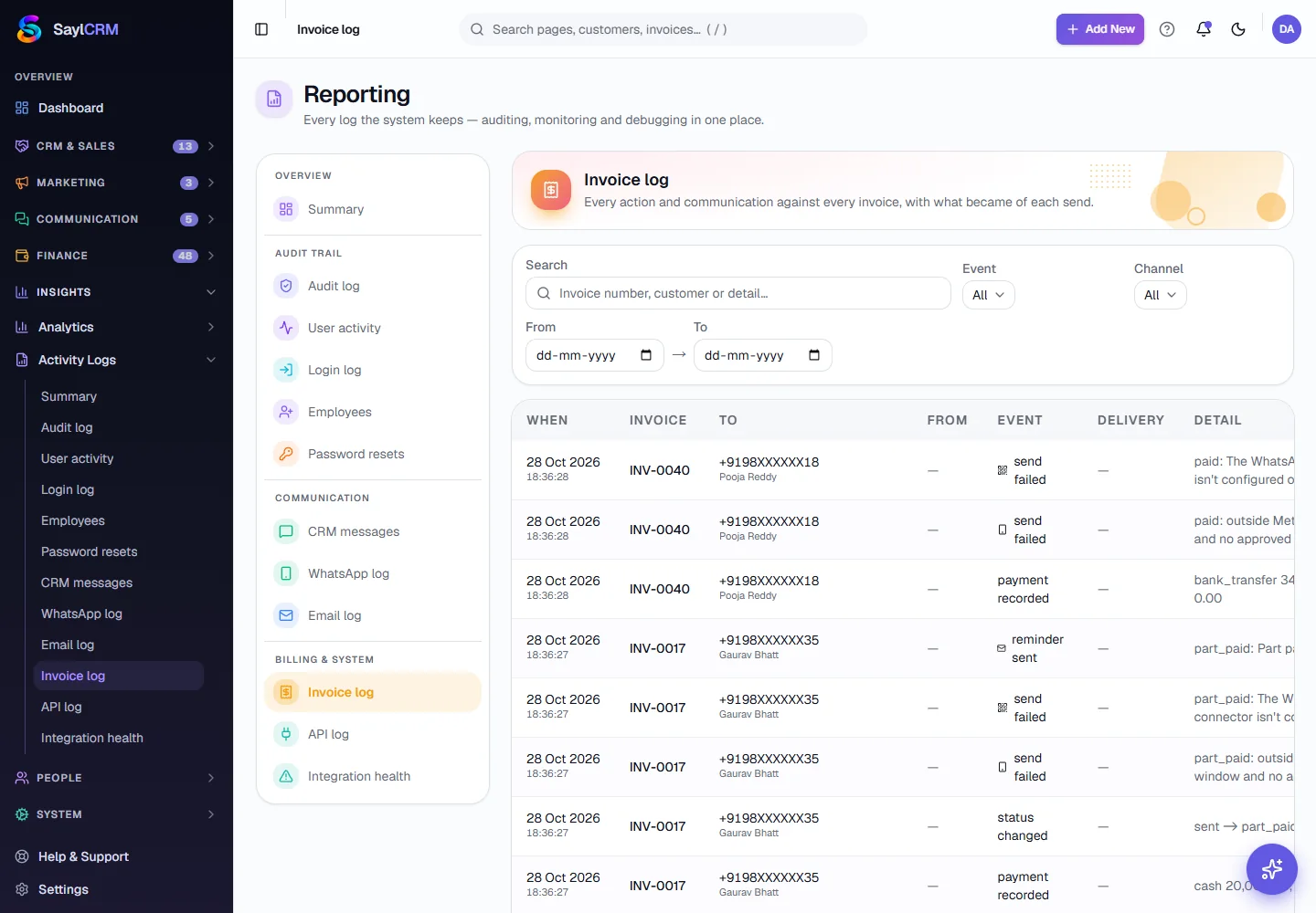 Invoice Audit - Open the Invoice log