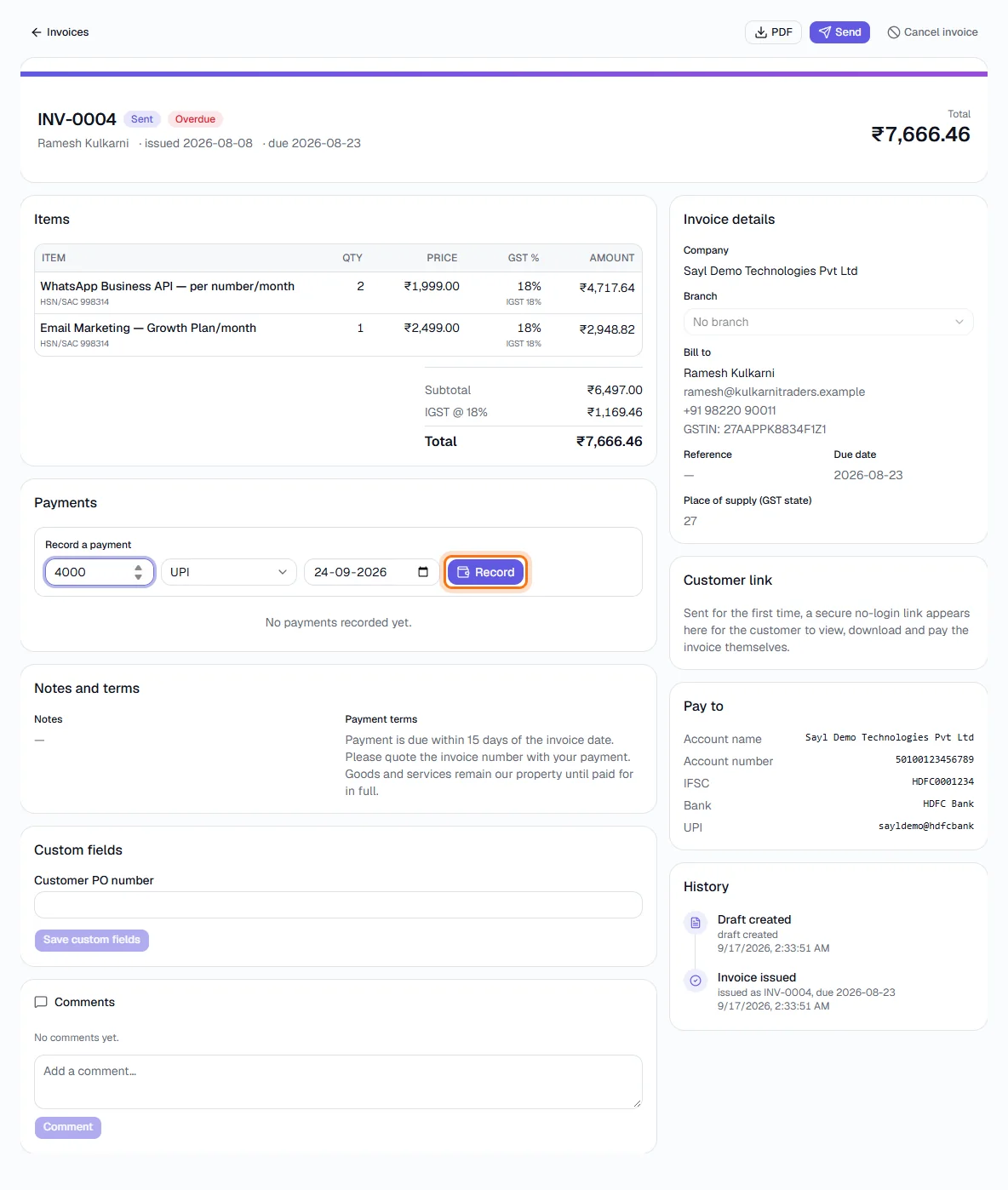 Invoices - Record a payment