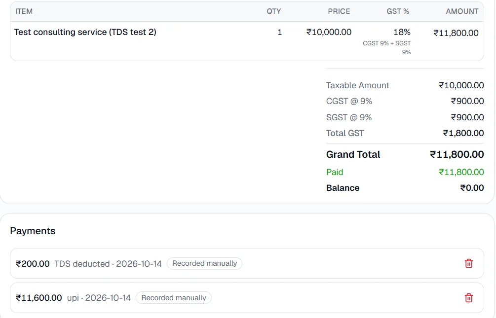 TDS - Check that the invoice is fully paid