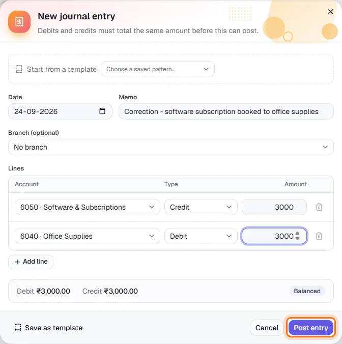 Journal Entries - Enter the date and memo