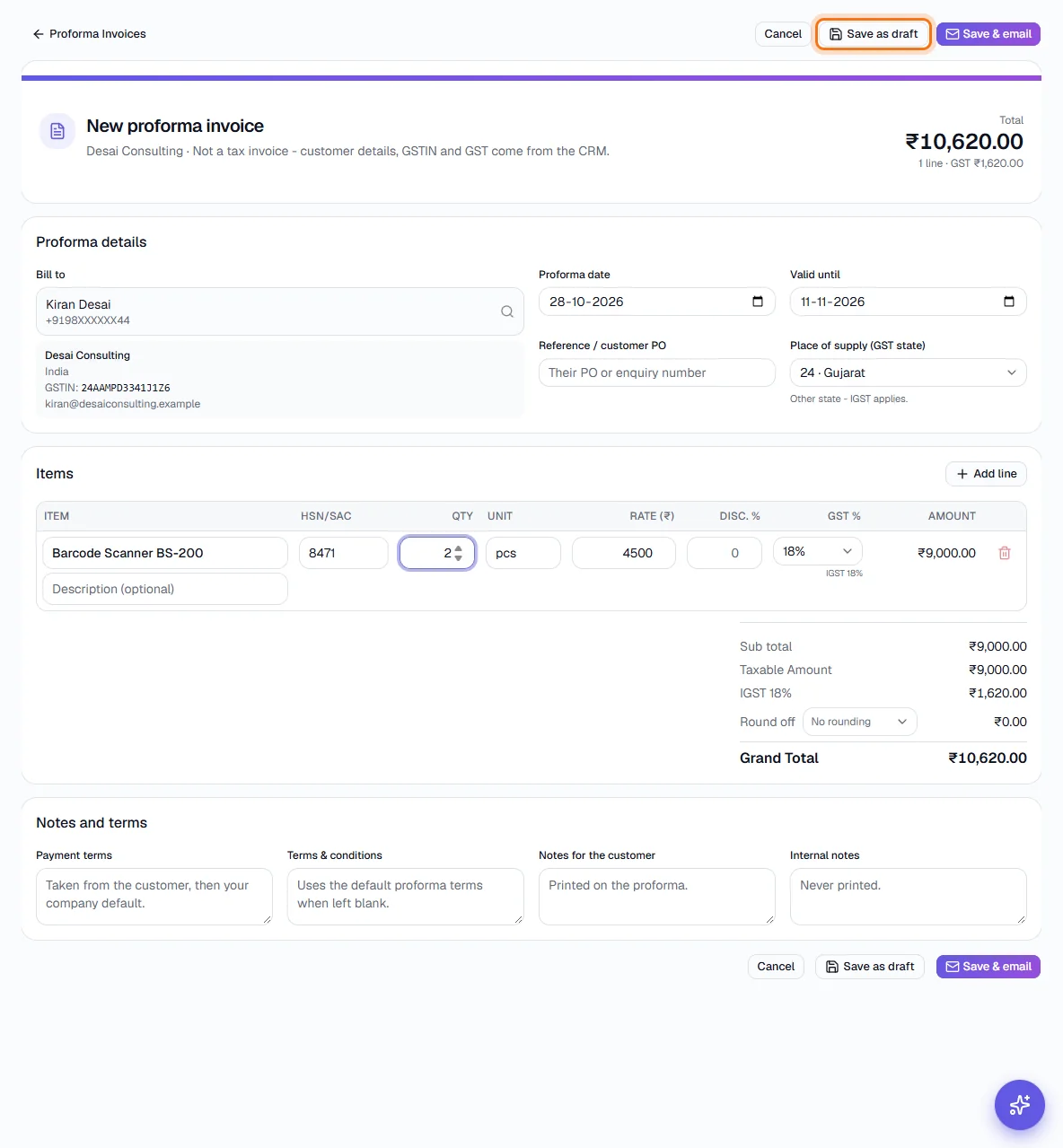 Proforma Invoices - Add the items