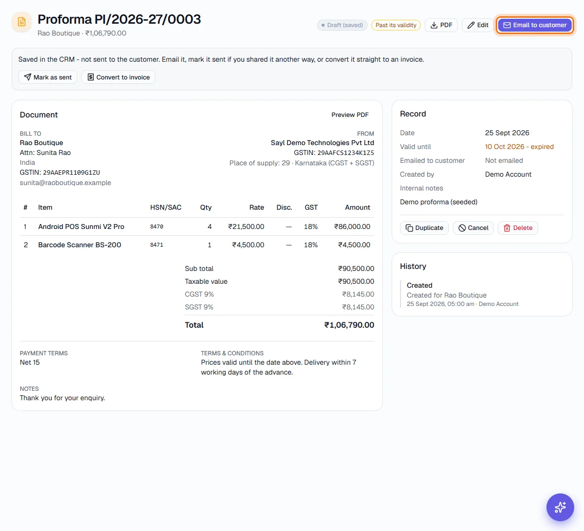 Proforma Invoices - Check a draft
