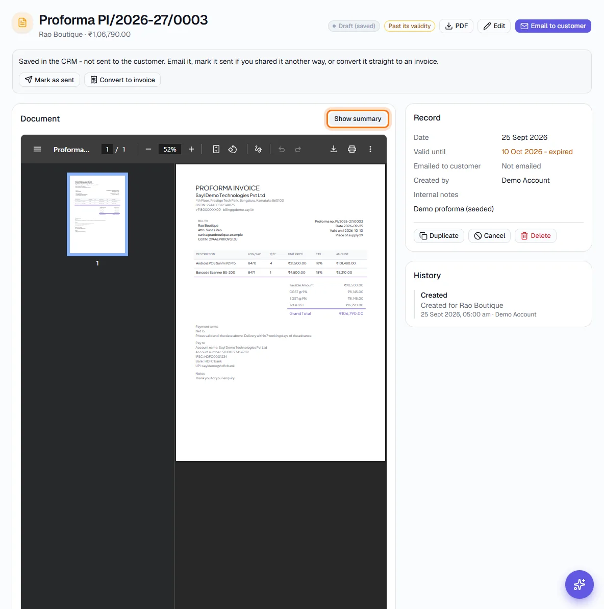 Proforma Invoices - Preview the PDF