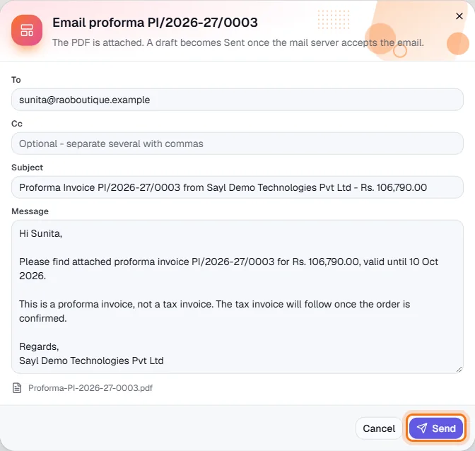 Proforma Invoices - Email it to the customer