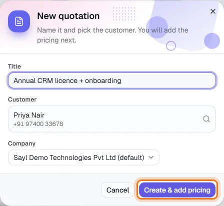 Quotations - Name it and choose the customer