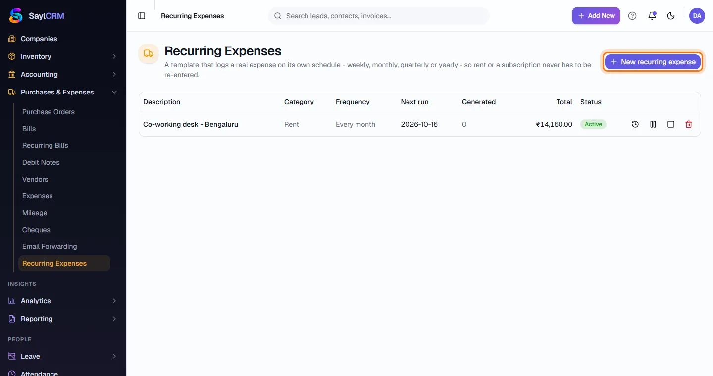 Recurring Expenses - Open Recurring Expenses
