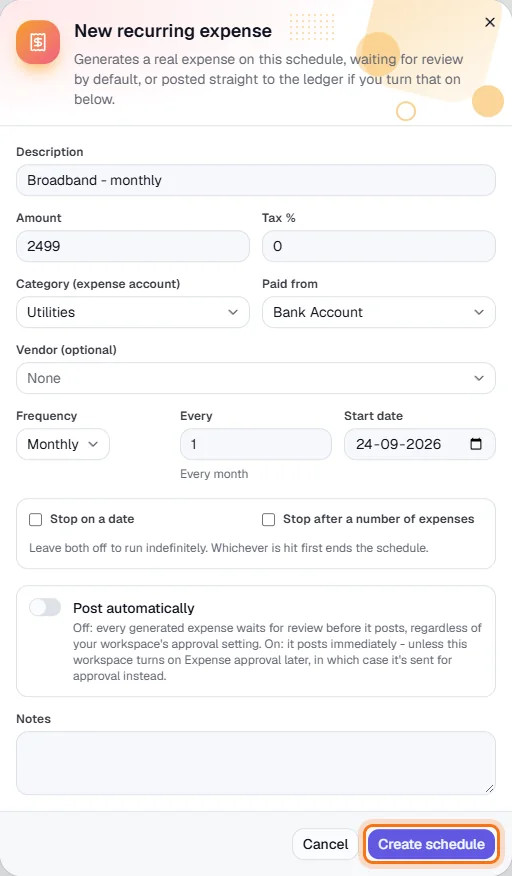 Recurring Expenses - Describe the expense