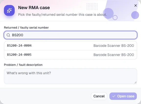 Faulty Material / RMA - Open a case by hand