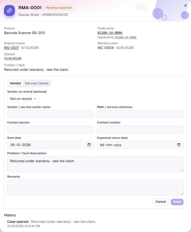 Faulty Material / RMA - Send it to the vendor or service centre