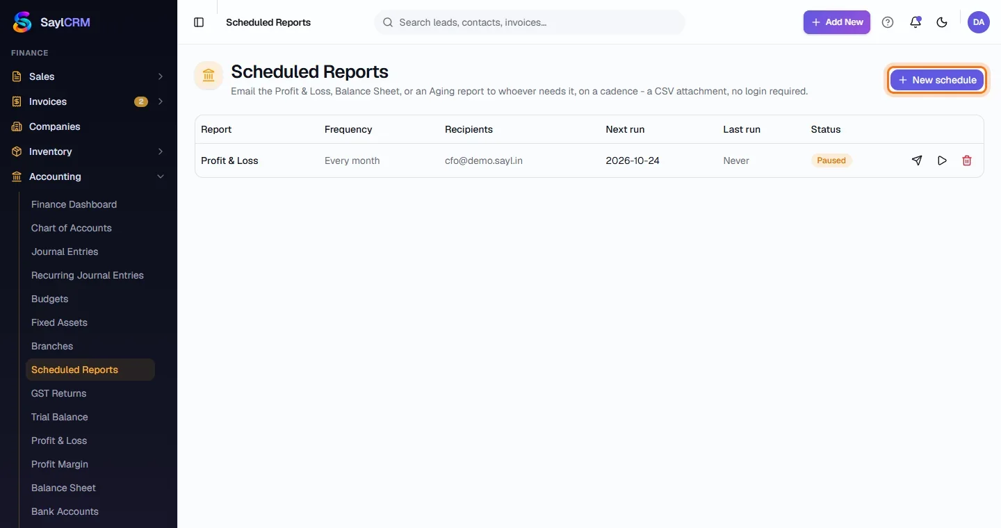 Scheduled Reports - Open Scheduled Reports
