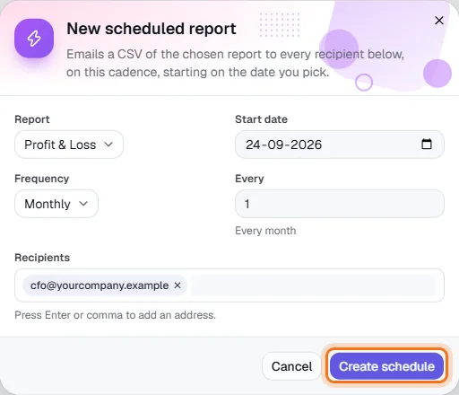 Scheduled Reports - Choose the report and cadence