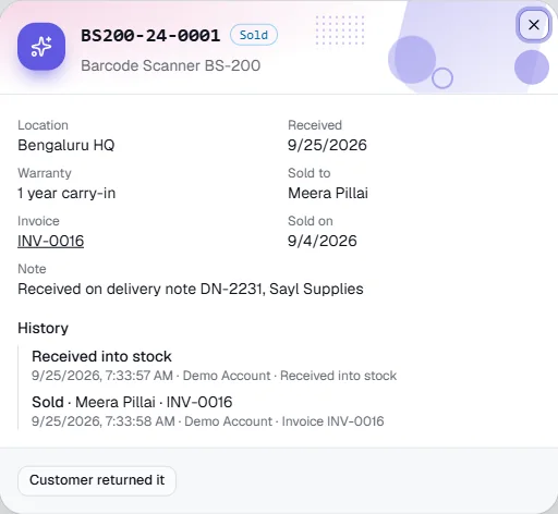 Serial Numbers - Check its history after it is sold