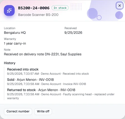 Serial Numbers - A unit that was returned