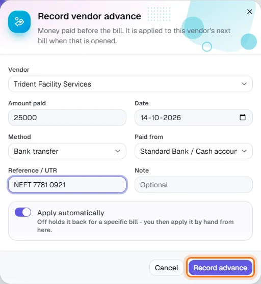 Vendor Advances - Record the advance