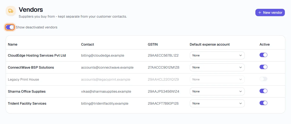 Vendors - Show deactivated vendors