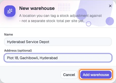 Warehouses - Name it and add an address