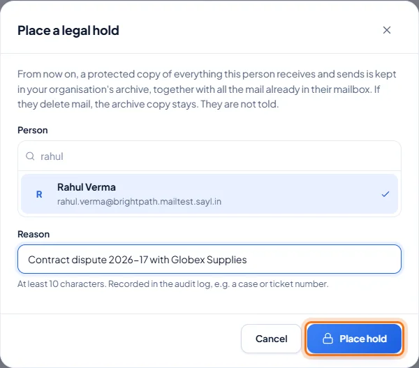 Archiving and retention: Choose the person and give a reason