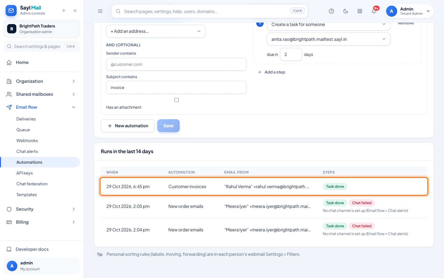 Automations: Check the runs