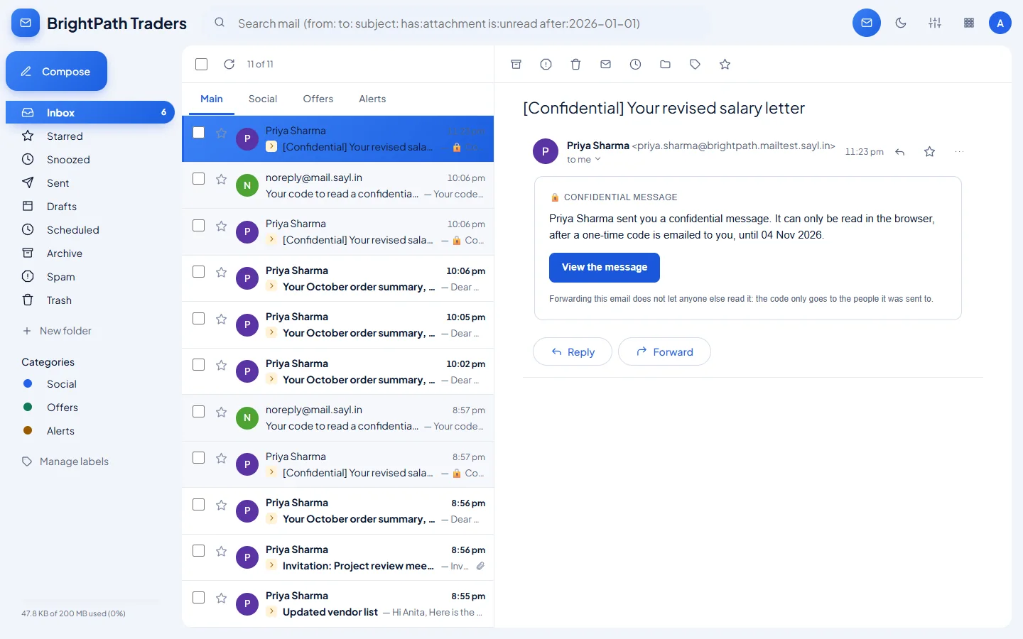 Confidential mode: The recipient gets a notice, not the message