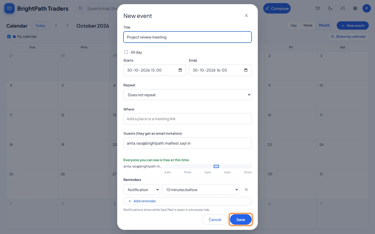 Email to calendar event: Check the details and save