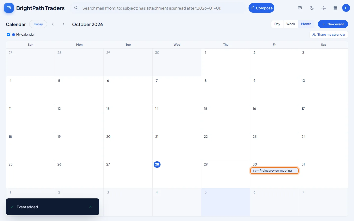 Email to calendar event: The event is in your calendar