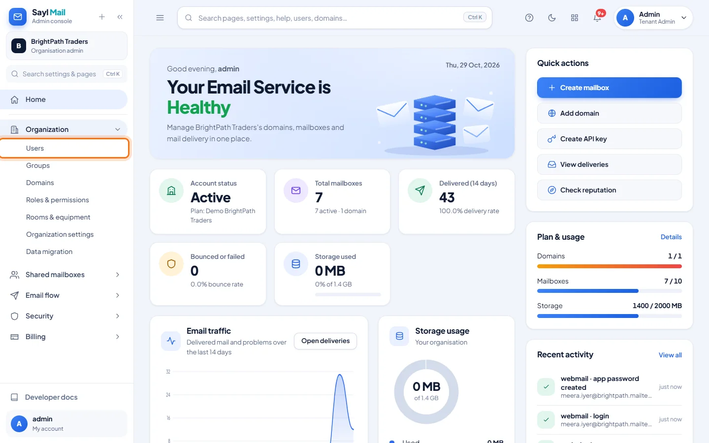 Devices and lost phones: Open Organization → Users and click the person