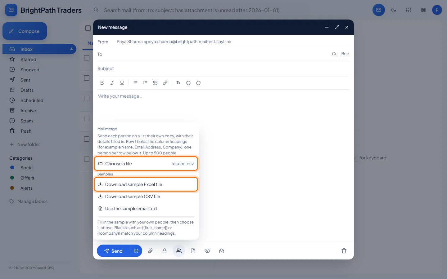 Mail merge: Download a sample file
