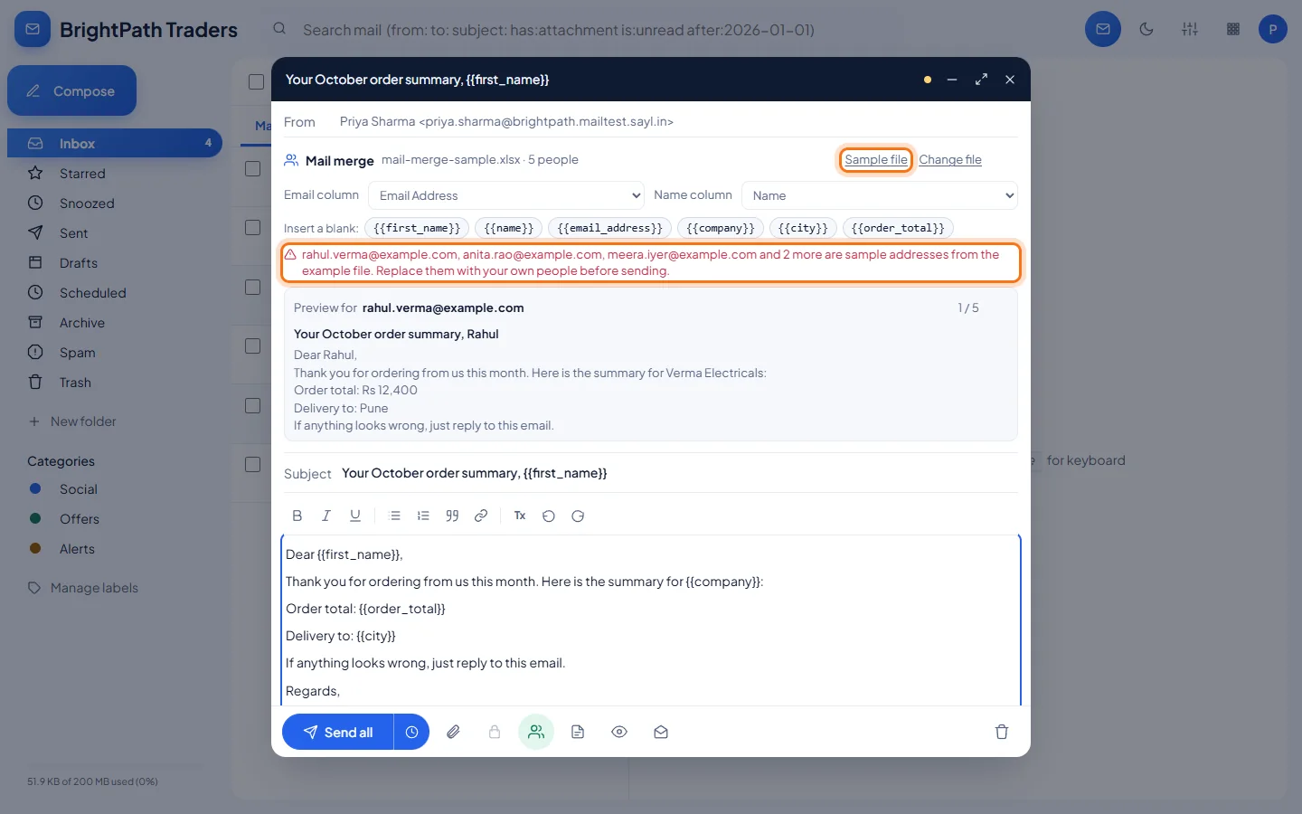 Mail merge: Put your own people in the sample