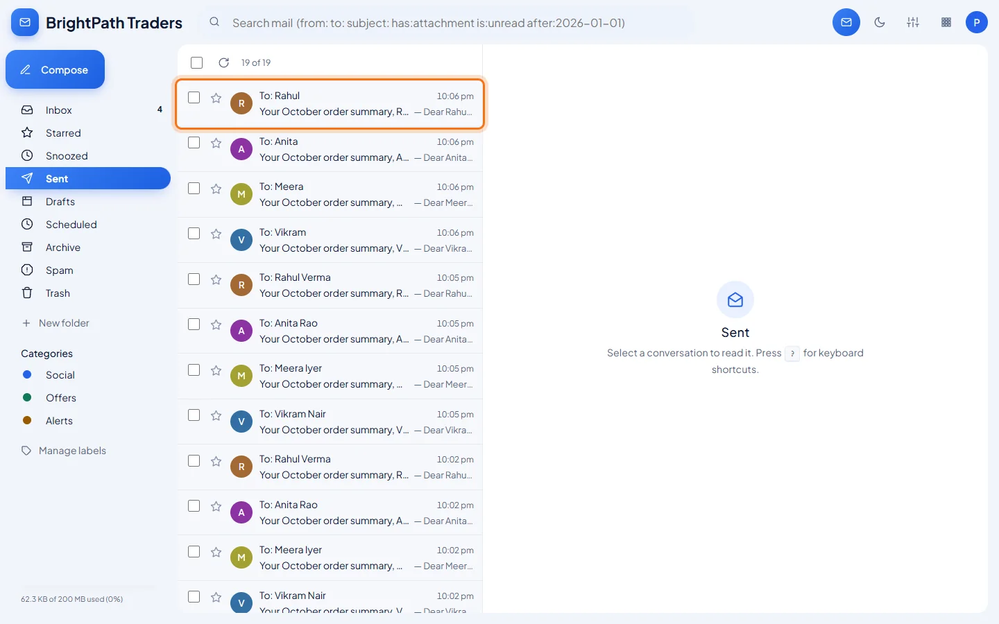 Mail merge: Check your Sent folder