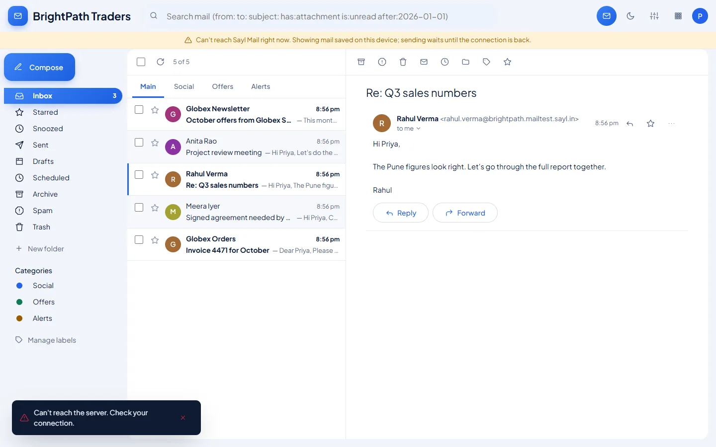 Offline webmail: Open saved conversations