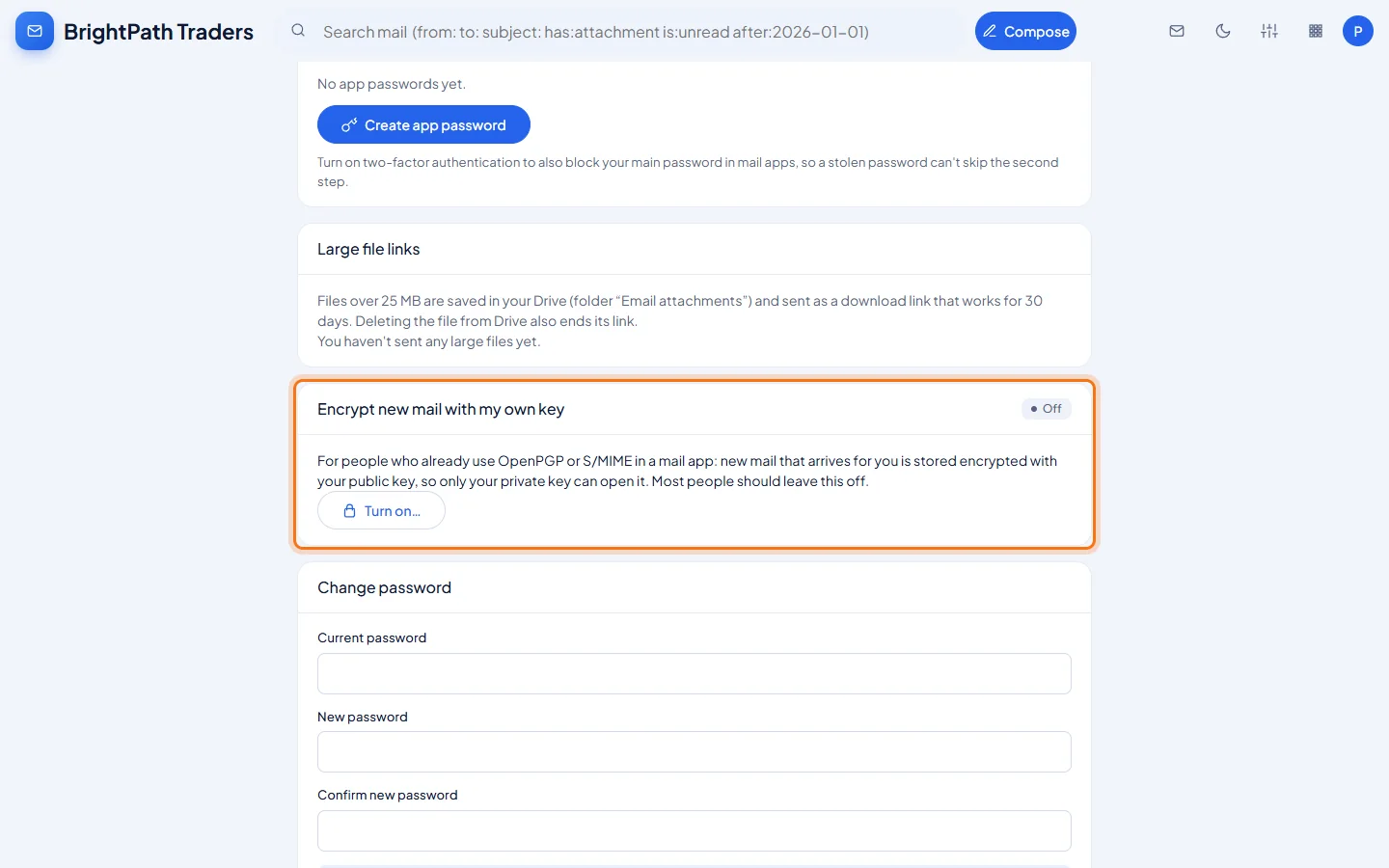 Signed and encrypted email: Optional: encrypt your new mail with your own key