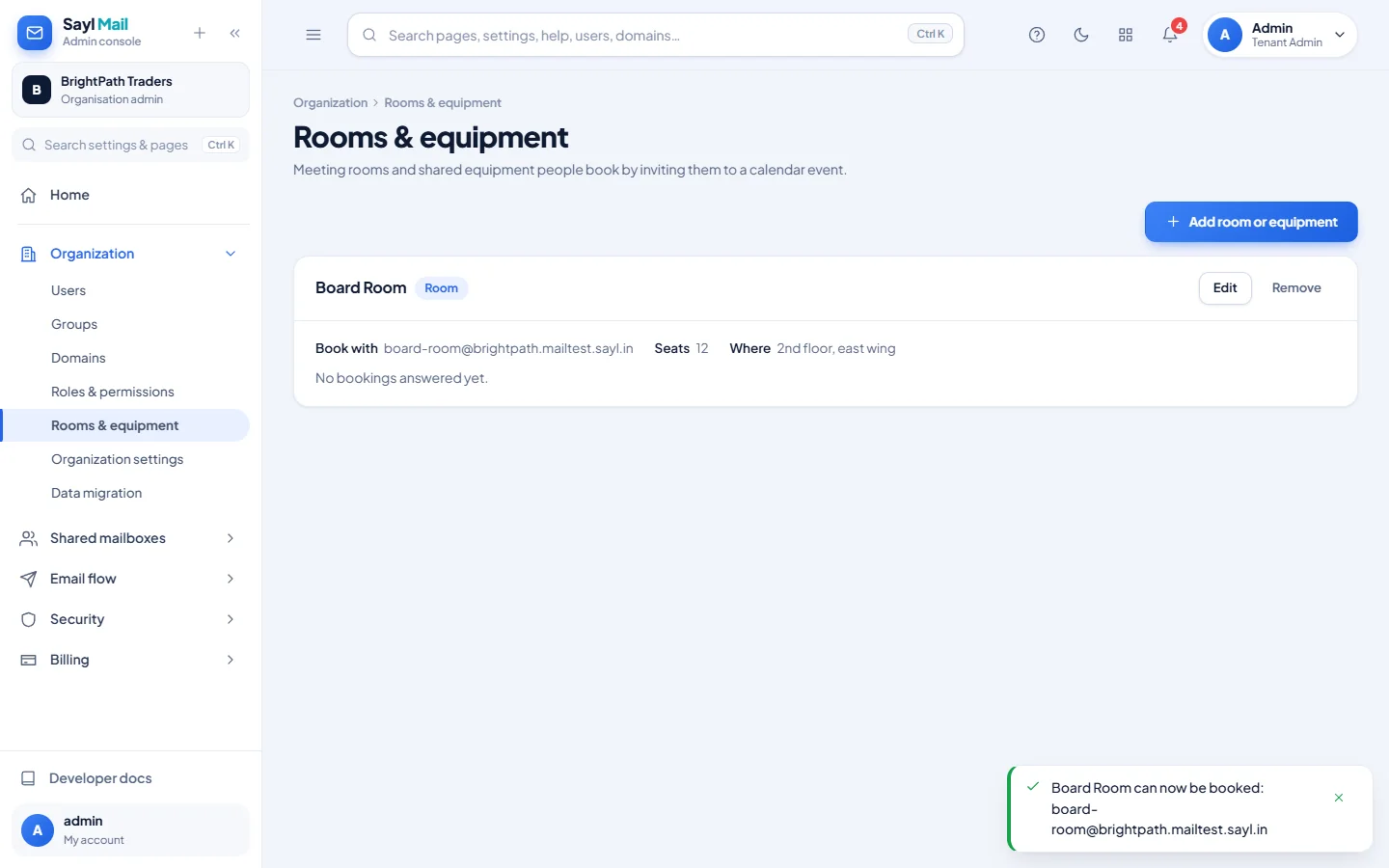 Rooms and equipment: The room is ready to book