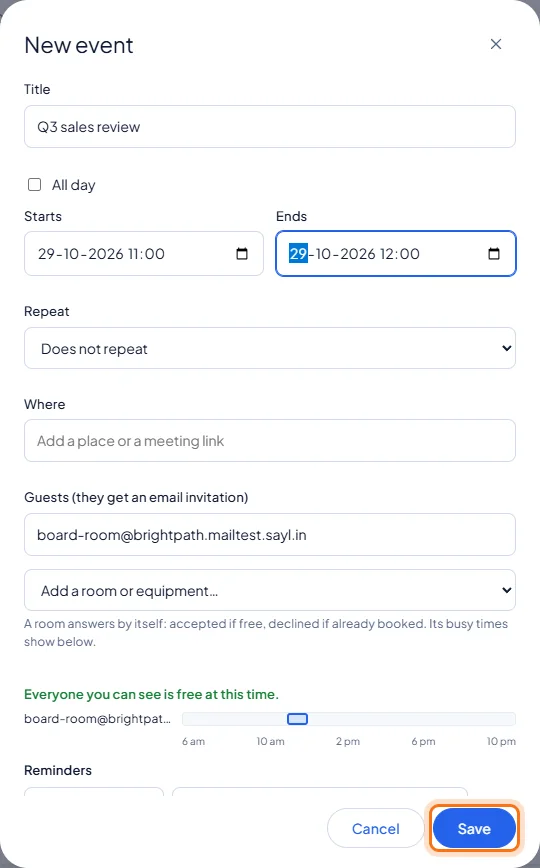 Rooms and equipment: People book it from a calendar event